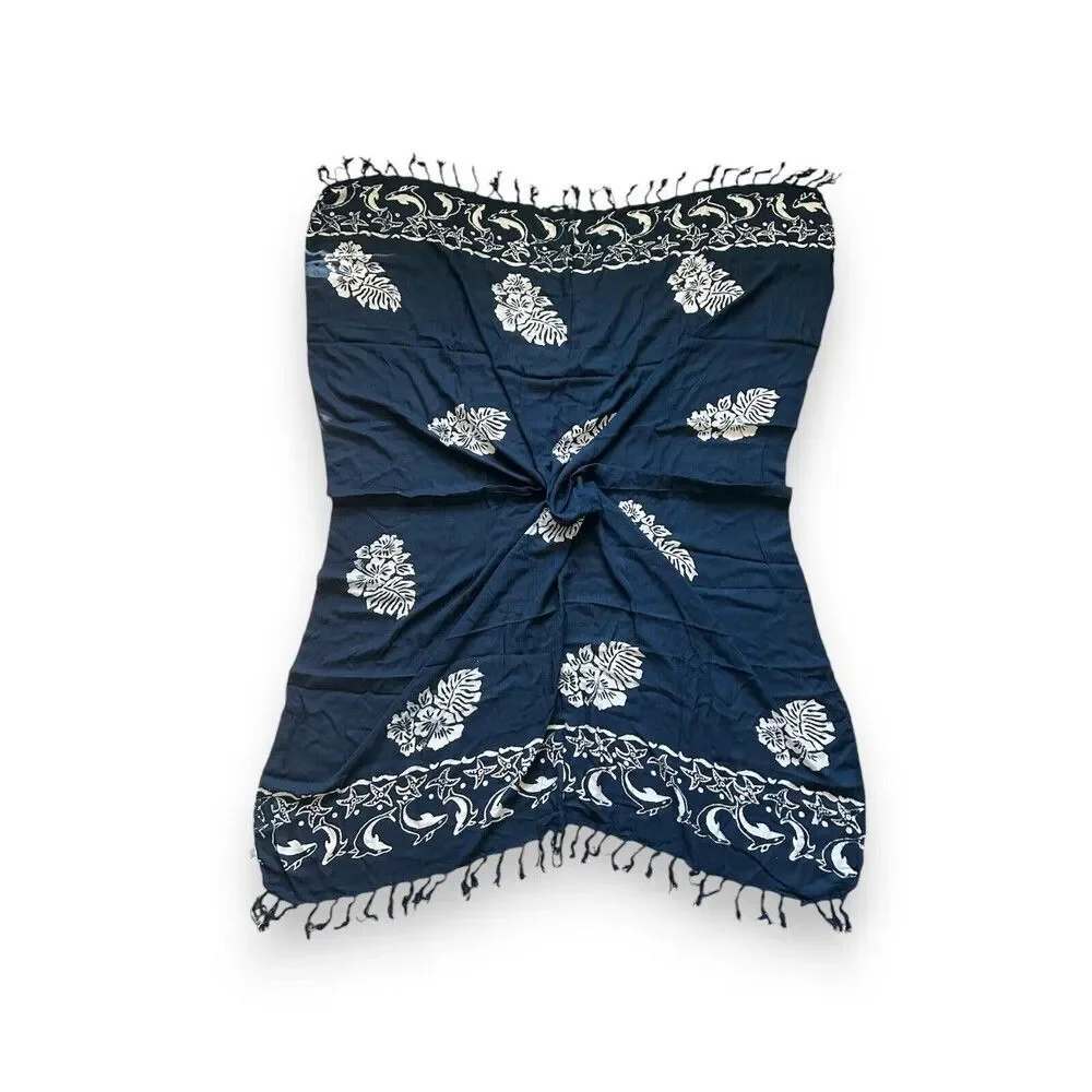 100% Rayon Blue & White Swimsuit Beach Cover 60” X 40” Scarf Women